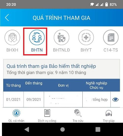 tra cứu vssid biết thời gian tham gia BHTN
